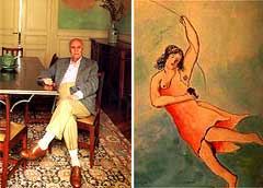 O pintor Ccero Dias e um detalhe de uma de suas obras